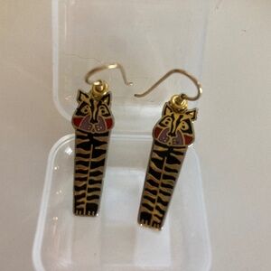 Laurel Burch Vintage Gold Plated Earrings Signed "JUNGLE TIGER" circa 1991-1993